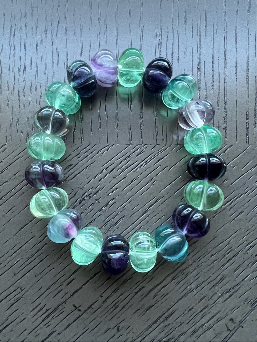 Pumpkin shape Fluorite bracelet 13-14mm SIZE 6.75’
